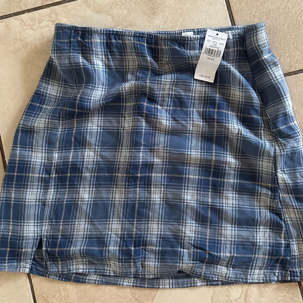 NWT American Eagle Blue Plaid Side Slit Skirt